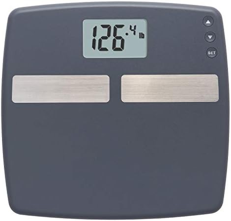 Black digital scale with body composition metrics