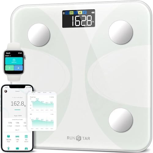White smart scale with thirteen metrics