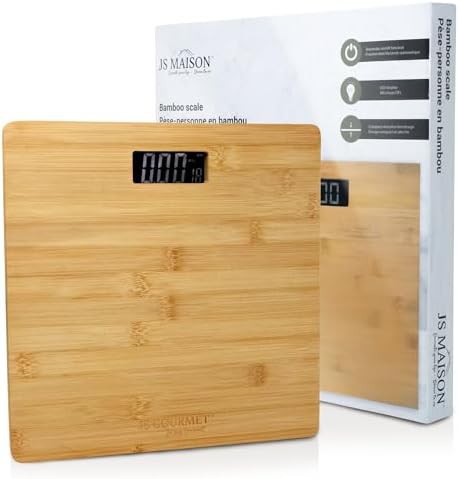 Slim digital scale with bamboo wood platform