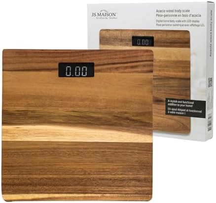 Digital bathroom scale with acacia wood finish