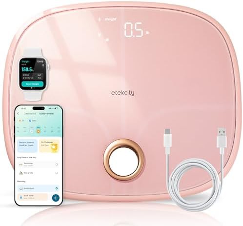 Pink rechargeable smart scale with app sync
